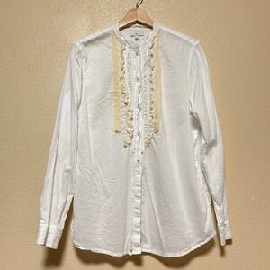 Retro Gap Womens XL White Cotton Ruffle Button Shirt Cottage Whimsigoth Western